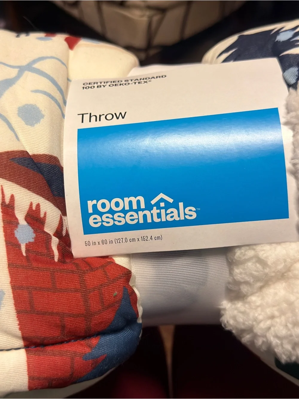 Room Essentials Blue and Red Snowy Lodge Holiday Throw
